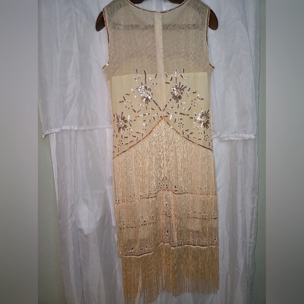 Fringe Dress with Floral Embroidery And Scarf Sweetv XL Party Costume Feastive - Picture 3 of 8